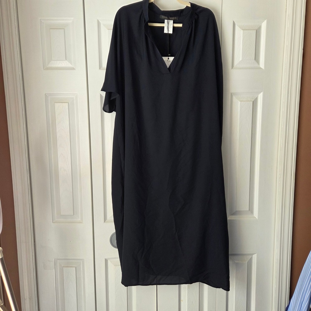 Marina Rinaldi Darsena Dress Womens 22W Navy Blue V-Neck Flutter Sleeve Shift